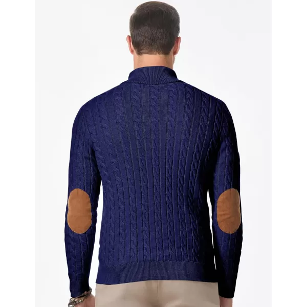 imageJMIERR Mens Cable Knit Pullover Sweater Casual Long Sleeve Stand Collar Button Knitted SweatersNavy Blue