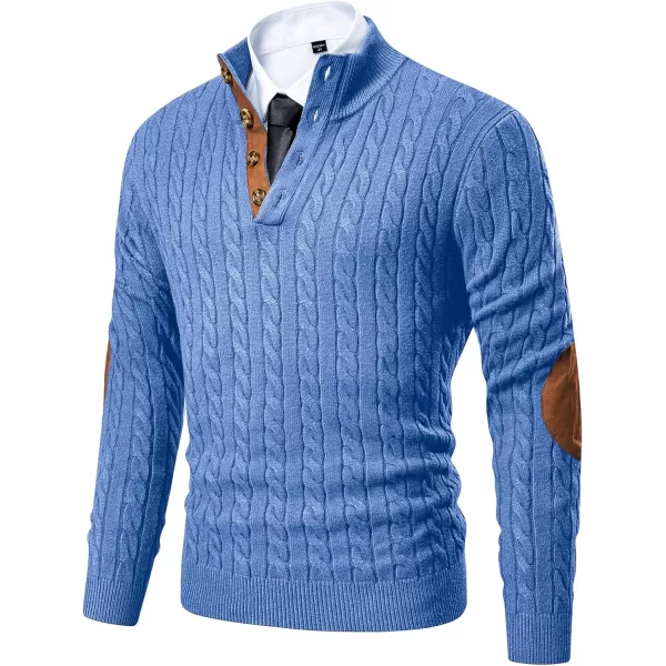 imageJMIERR Mens Cable Knit Pullover Sweater Casual Long Sleeve Stand Collar Button Knitted SweatersSky Blue