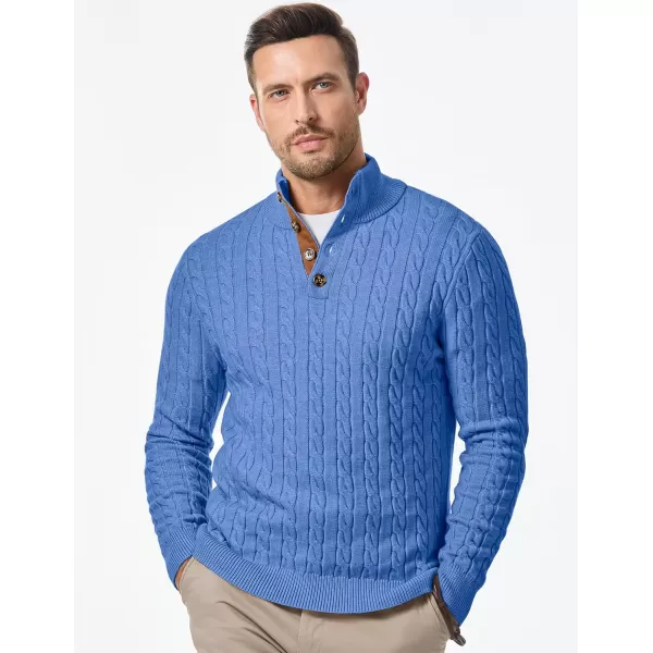 imageJMIERR Mens Cable Knit Pullover Sweater Casual Long Sleeve Stand Collar Button Knitted SweatersSky Blue