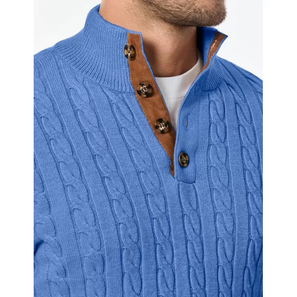 imageJMIERR Mens Cable Knit Pullover Sweater Casual Long Sleeve Stand Collar Button Knitted SweatersSky Blue