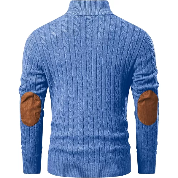 imageJMIERR Mens Cable Knit Pullover Sweater Casual Long Sleeve Stand Collar Button Knitted SweatersSky Blue