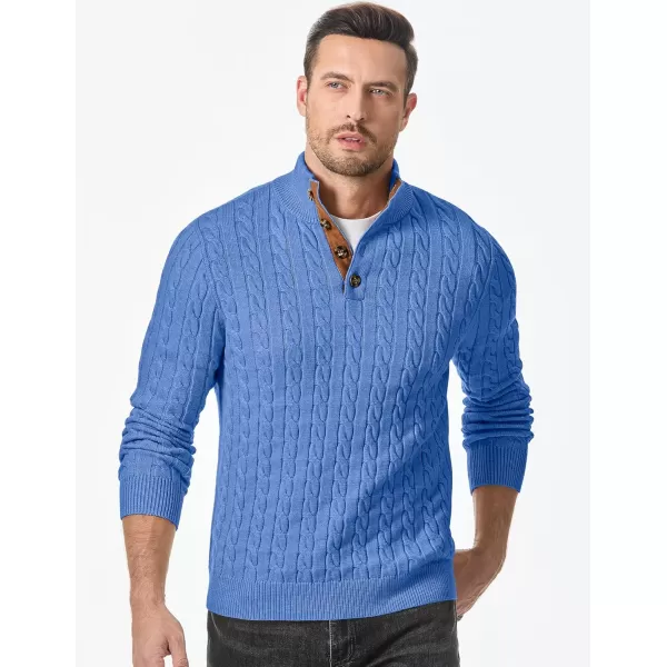 imageJMIERR Mens Cable Knit Pullover Sweater Casual Long Sleeve Stand Collar Button Knitted SweatersSky Blue