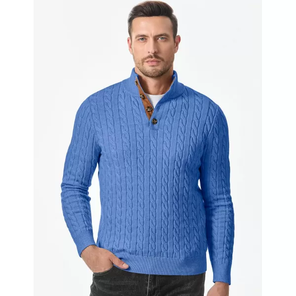 imageJMIERR Mens Cable Knit Pullover Sweater Casual Long Sleeve Stand Collar Button Knitted SweatersSky Blue