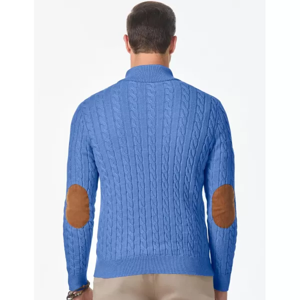 imageJMIERR Mens Cable Knit Pullover Sweater Casual Long Sleeve Stand Collar Button Knitted SweatersSky Blue