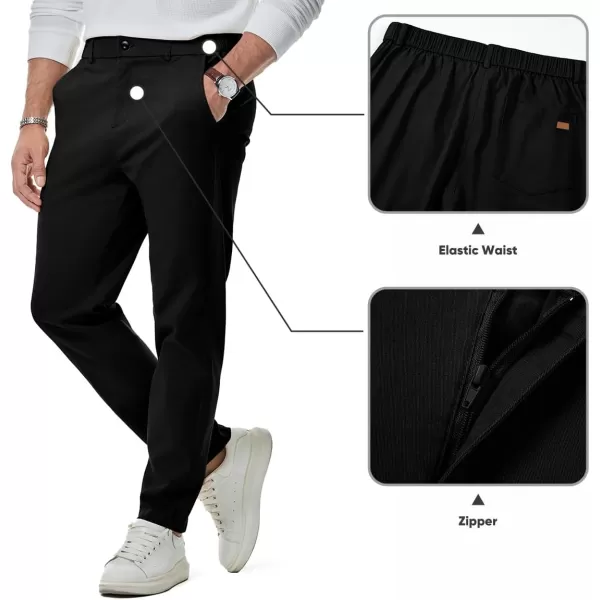 imageJMIERR Mens Chino Pants Casual Stretch Waist Tapered Trousers with PocketsBlack
