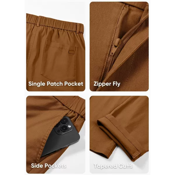 imageJMIERR Mens Chino Pants Casual Stretch Waist Tapered Trousers with PocketsCamel Brown