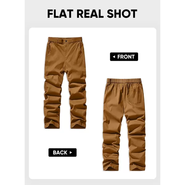imageJMIERR Mens Chino Pants Casual Stretch Waist Tapered Trousers with PocketsCamel Brown