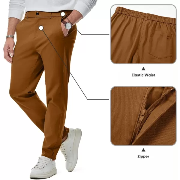 imageJMIERR Mens Chino Pants Casual Stretch Waist Tapered Trousers with PocketsCamel Brown