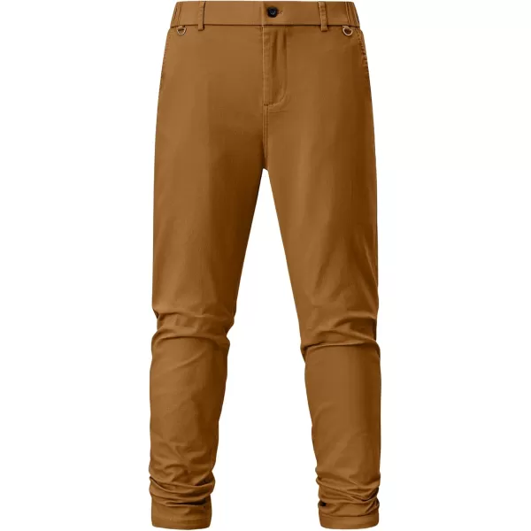 imageJMIERR Mens Chino Pants Casual Stretch Waist Tapered Trousers with PocketsCamel Brown