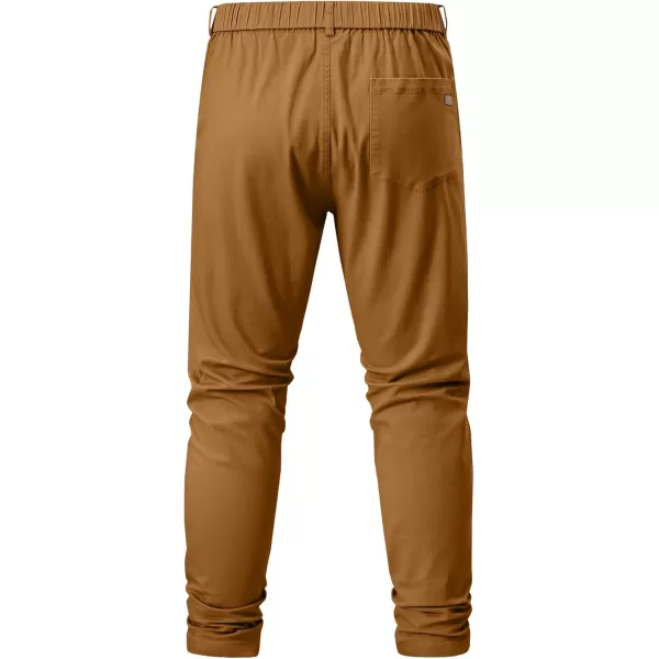 imageJMIERR Mens Chino Pants Casual Stretch Waist Tapered Trousers with PocketsCamel Brown