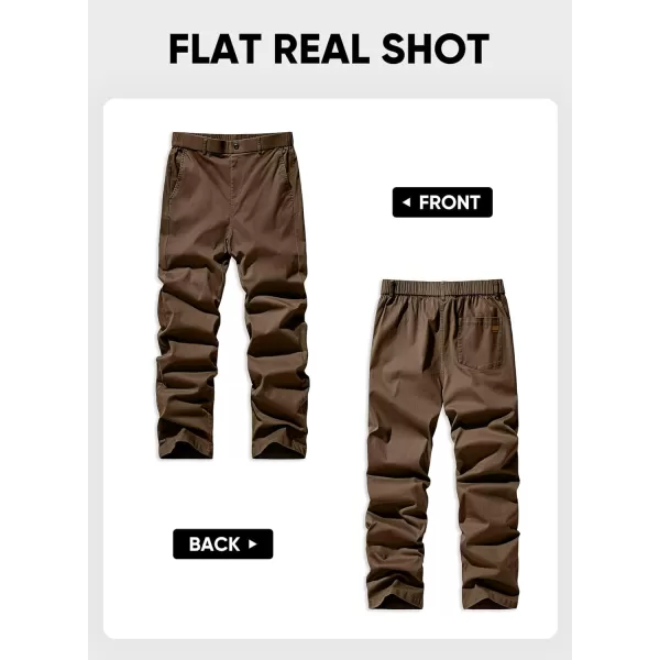 imageJMIERR Mens Chino Pants Casual Stretch Waist Tapered Trousers with PocketsCoffee