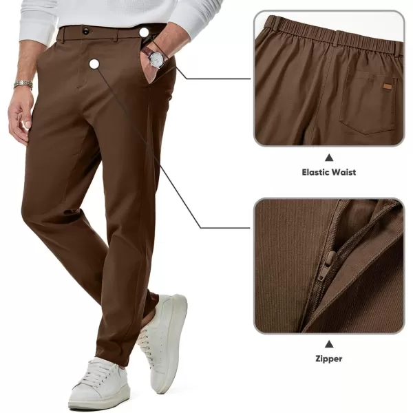 imageJMIERR Mens Chino Pants Casual Stretch Waist Tapered Trousers with PocketsCoffee