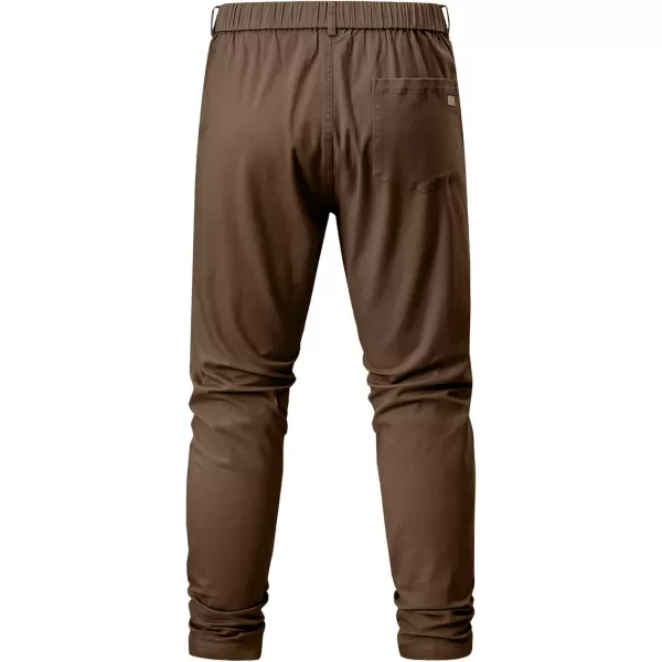 imageJMIERR Mens Chino Pants Casual Stretch Waist Tapered Trousers with PocketsCoffee
