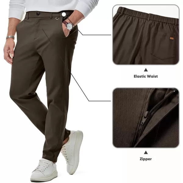 imageJMIERR Mens Chino Pants Casual Stretch Waist Tapered Trousers with PocketsDark Brown