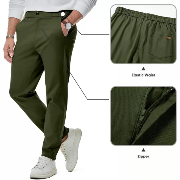 imageJMIERR Mens Chino Pants Casual Stretch Waist Tapered Trousers with PocketsDark Green