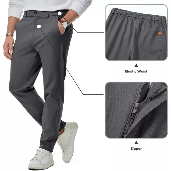 imageJMIERR Mens Chino Pants Casual Stretch Waist Tapered Trousers with PocketsDark Grey