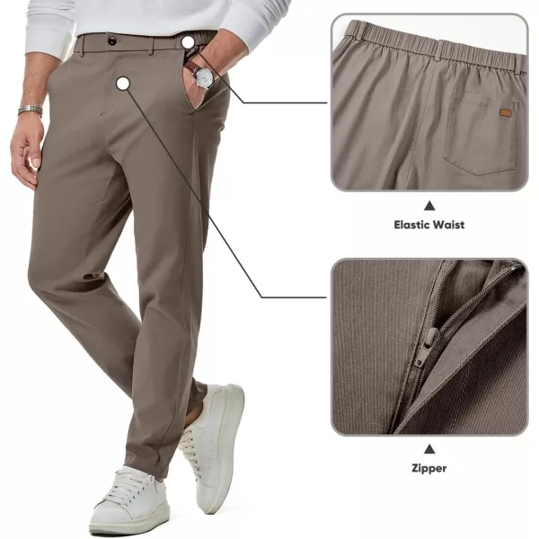 imageJMIERR Mens Chino Pants Casual Stretch Waist Tapered Trousers with PocketsGreyish Brown