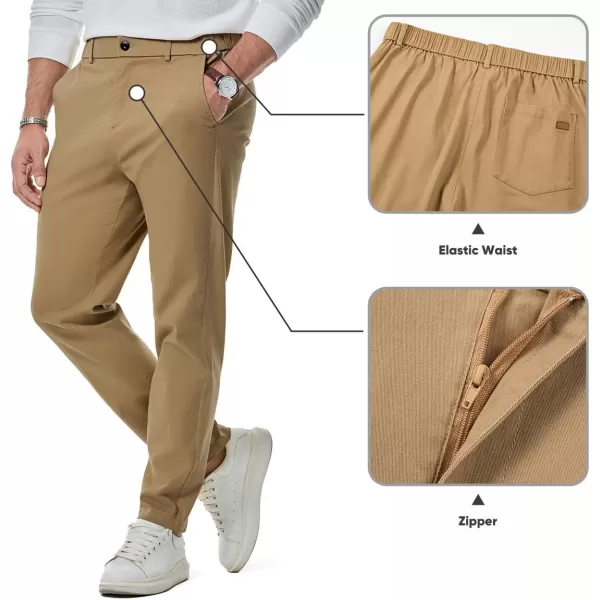 imageJMIERR Mens Chino Pants Casual Stretch Waist Tapered Trousers with PocketsKhaki