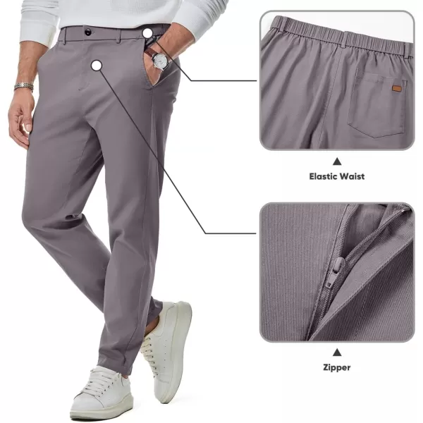 imageJMIERR Mens Chino Pants Casual Stretch Waist Tapered Trousers with PocketsLight Grey