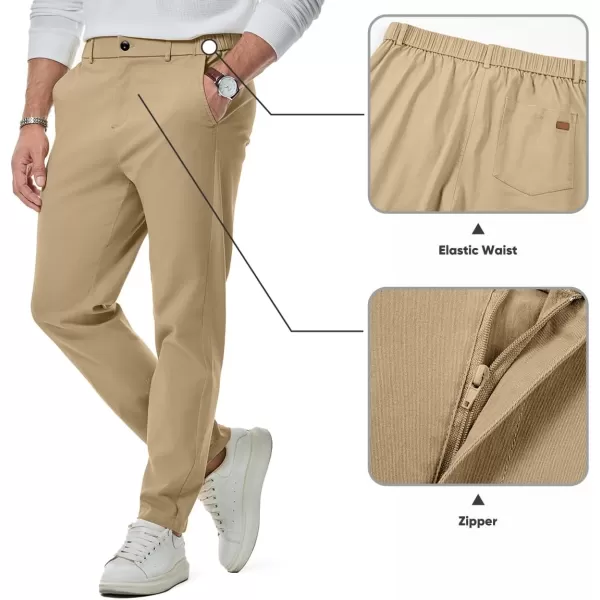 imageJMIERR Mens Chino Pants Casual Stretch Waist Tapered Trousers with PocketsLight Khaki
