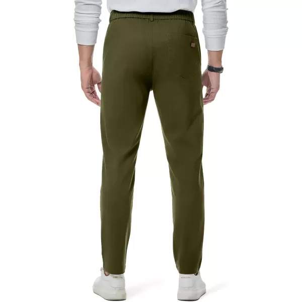 imageJMIERR Mens Chino Pants Casual Stretch Waist Tapered Trousers with PocketsMoss Green