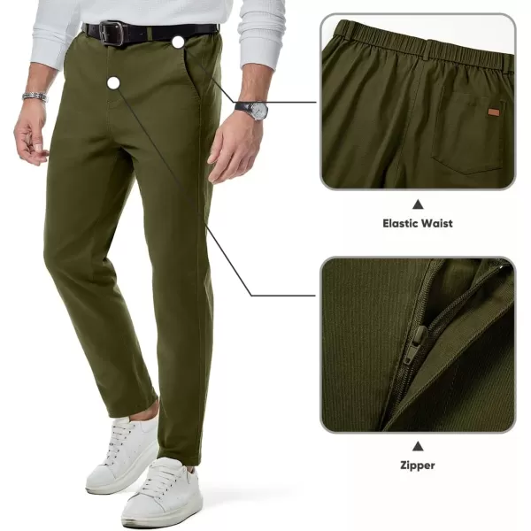 imageJMIERR Mens Chino Pants Casual Stretch Waist Tapered Trousers with PocketsMoss Green
