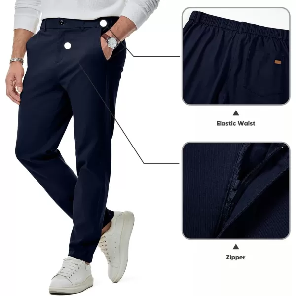 imageJMIERR Mens Chino Pants Casual Stretch Waist Tapered Trousers with PocketsNavy Blue