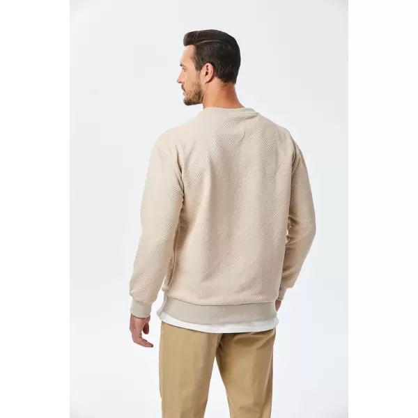 imageJMIERR Mens Crewneck Sweatshirt Casual Long Sleeve Geometric Texture Sweatshirts Fashion Pullover Shirts01 Beige