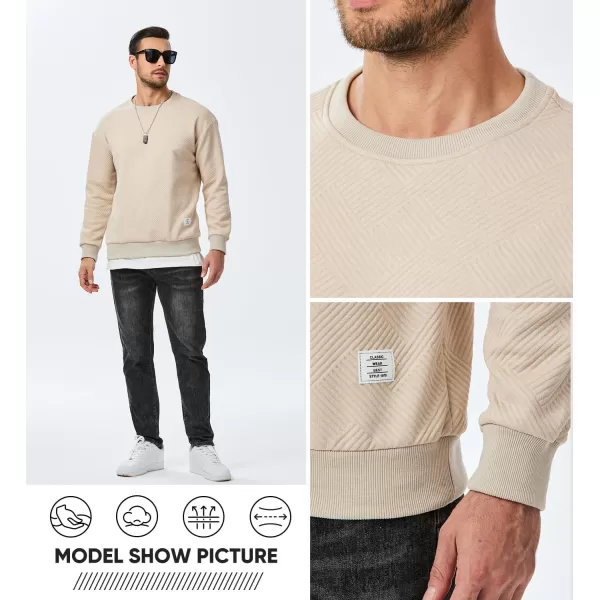imageJMIERR Mens Crewneck Sweatshirt Casual Long Sleeve Geometric Texture Sweatshirts Fashion Pullover Shirts01 Beige