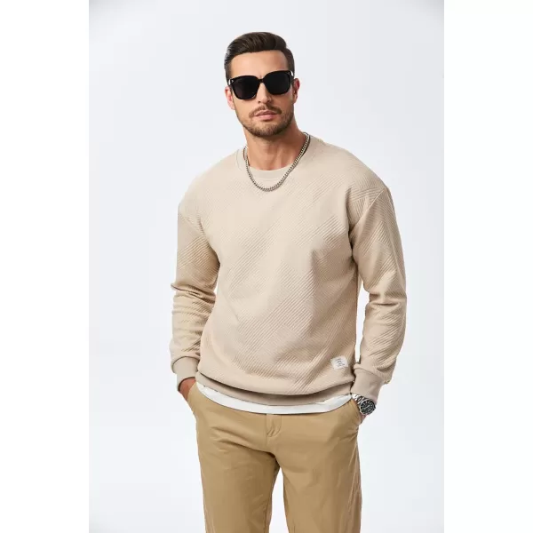 imageJMIERR Mens Crewneck Sweatshirt Casual Long Sleeve Geometric Texture Sweatshirts Fashion Pullover Shirts01 Beige