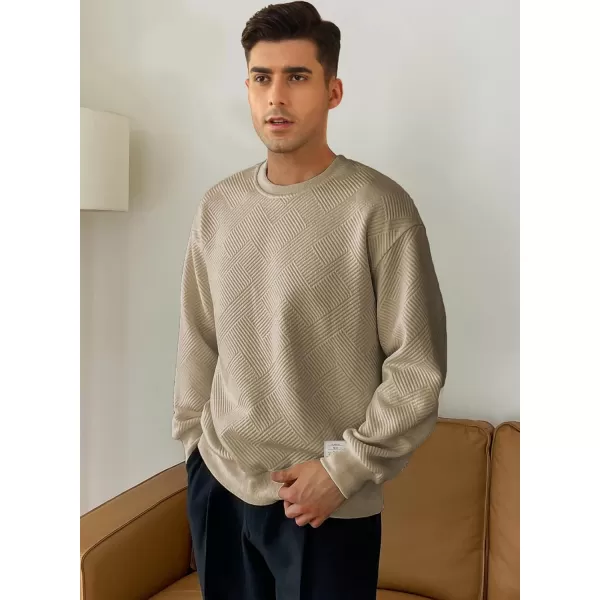 imageJMIERR Mens Crewneck Sweatshirt Casual Long Sleeve Geometric Texture Sweatshirts Fashion Pullover Shirts02 Khaki
