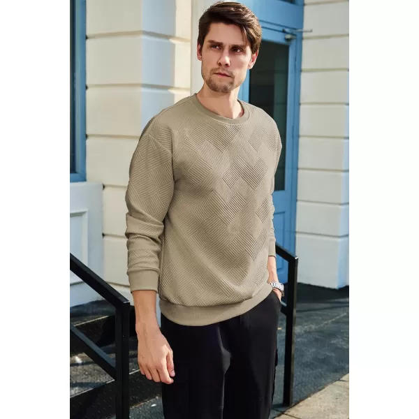 imageJMIERR Mens Crewneck Sweatshirt Casual Long Sleeve Geometric Texture Sweatshirts Fashion Pullover Shirts02 Khaki