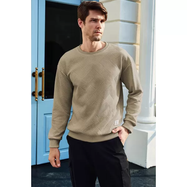 imageJMIERR Mens Crewneck Sweatshirt Casual Long Sleeve Geometric Texture Sweatshirts Fashion Pullover Shirts02 Khaki