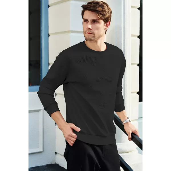 imageJMIERR Mens Crewneck Sweatshirt Casual Long Sleeve Geometric Texture Sweatshirts Fashion Pullover Shirts03 Black