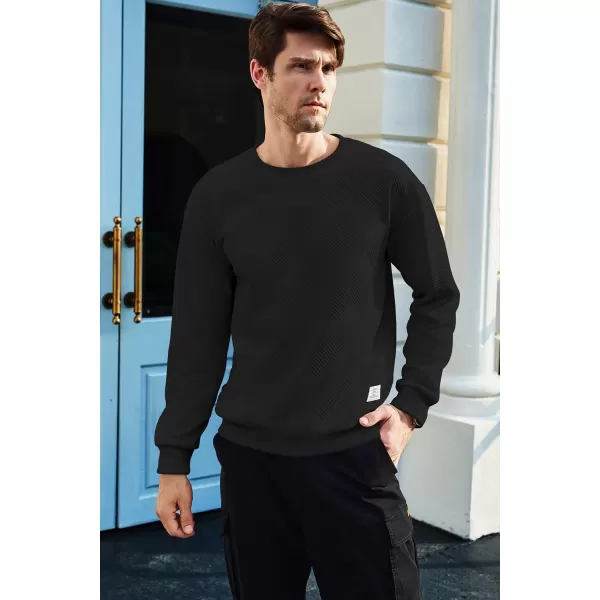 imageJMIERR Mens Crewneck Sweatshirt Casual Long Sleeve Geometric Texture Sweatshirts Fashion Pullover Shirts03 Black