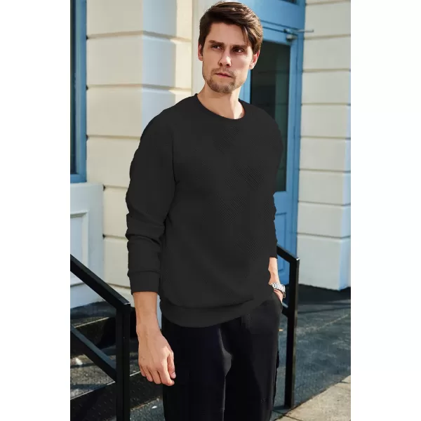 imageJMIERR Mens Crewneck Sweatshirt Casual Long Sleeve Geometric Texture Sweatshirts Fashion Pullover Shirts03 Black
