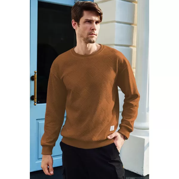 imageJMIERR Mens Crewneck Sweatshirt Casual Long Sleeve Geometric Texture Sweatshirts Fashion Pullover ShirtsBrown