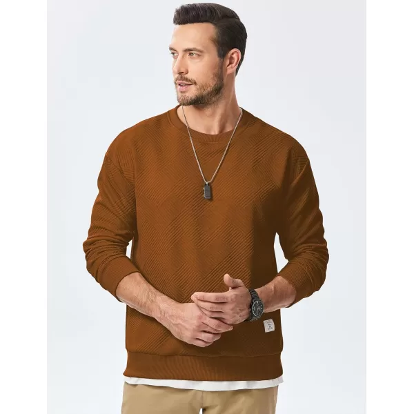 imageJMIERR Mens Crewneck Sweatshirt Casual Long Sleeve Geometric Texture Sweatshirts Fashion Pullover ShirtsBrown