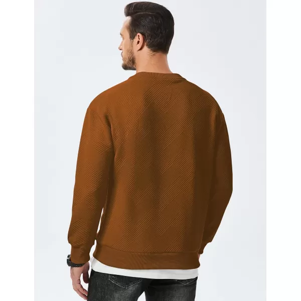 imageJMIERR Mens Crewneck Sweatshirt Casual Long Sleeve Geometric Texture Sweatshirts Fashion Pullover ShirtsBrown