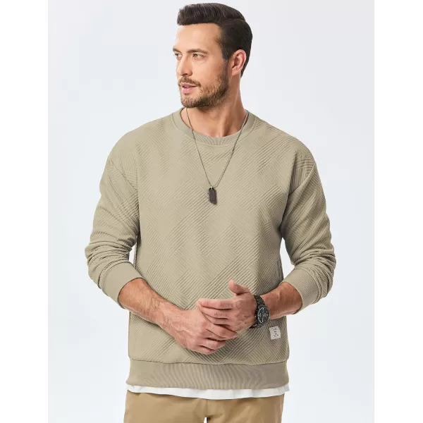 imageJMIERR Mens Crewneck Sweatshirt Casual Long Sleeve Geometric Texture Sweatshirts Fashion Pullover ShirtsLight Khaki
