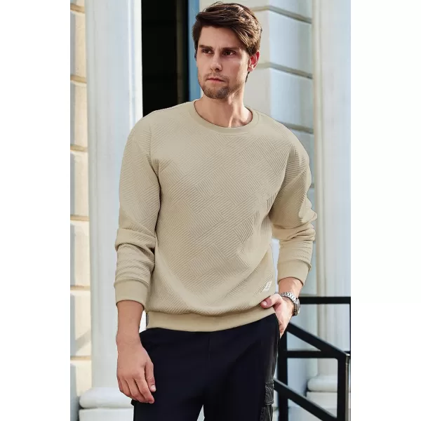 imageJMIERR Mens Crewneck Sweatshirt Casual Long Sleeve Geometric Texture Sweatshirts Fashion Pullover ShirtsLight Khaki