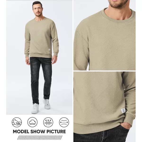 imageJMIERR Mens Crewneck Sweatshirt Casual Long Sleeve Geometric Texture Sweatshirts Fashion Pullover ShirtsLight Khaki