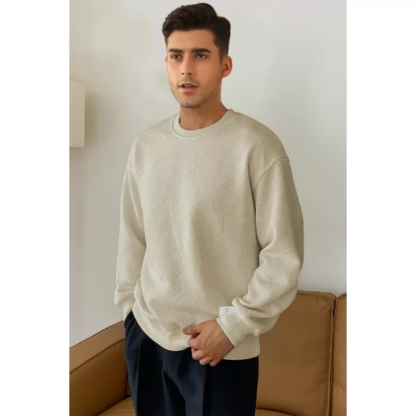 imageJMIERR Mens Crewneck Sweatshirt Casual Long Sleeve Geometric Texture Sweatshirts Fashion Pullover ShirtsLight Khaki
