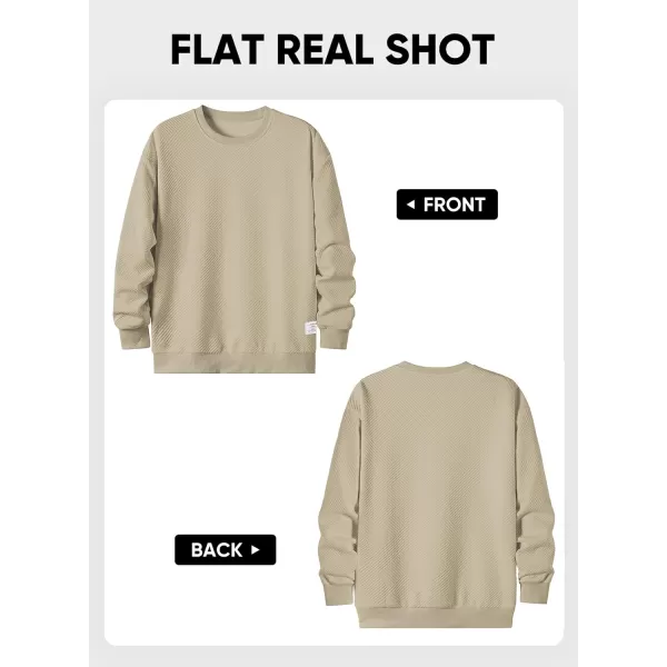 imageJMIERR Mens Crewneck Sweatshirt Casual Long Sleeve Geometric Texture Sweatshirts Fashion Pullover ShirtsLight Khaki