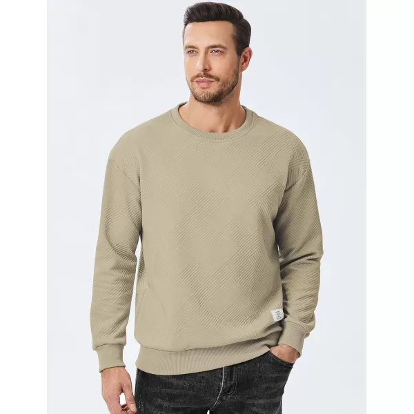 imageJMIERR Mens Crewneck Sweatshirt Casual Long Sleeve Geometric Texture Sweatshirts Fashion Pullover ShirtsLight Khaki