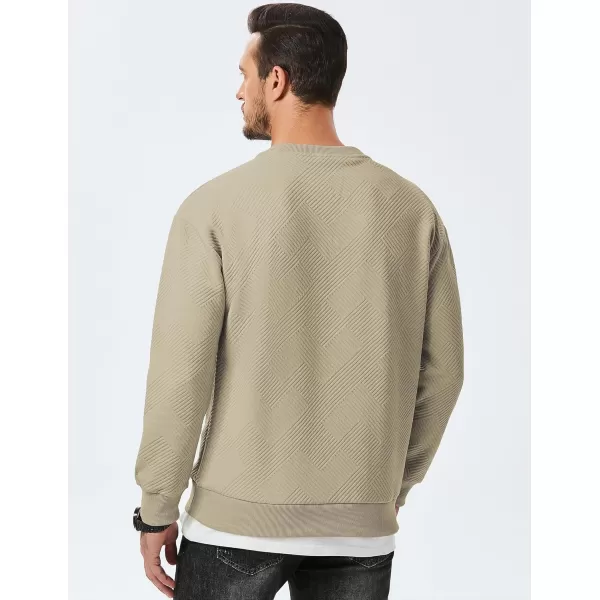 imageJMIERR Mens Crewneck Sweatshirt Casual Long Sleeve Geometric Texture Sweatshirts Fashion Pullover ShirtsLight Khaki