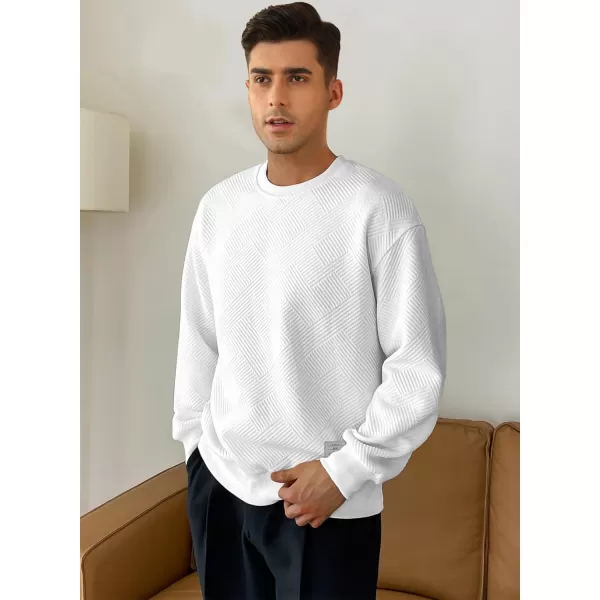 imageJMIERR Mens Crewneck Sweatshirt Casual Long Sleeve Geometric Texture Sweatshirts Fashion Pullover ShirtsWhite