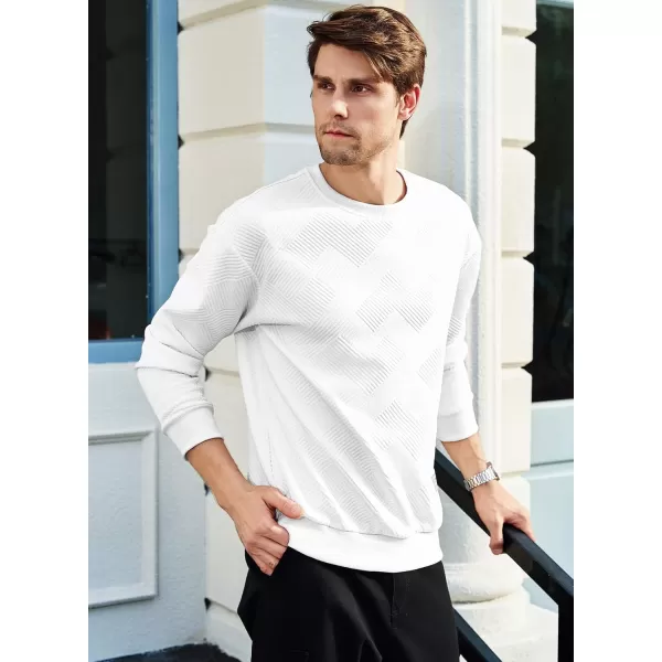 imageJMIERR Mens Crewneck Sweatshirt Casual Long Sleeve Geometric Texture Sweatshirts Fashion Pullover ShirtsWhite