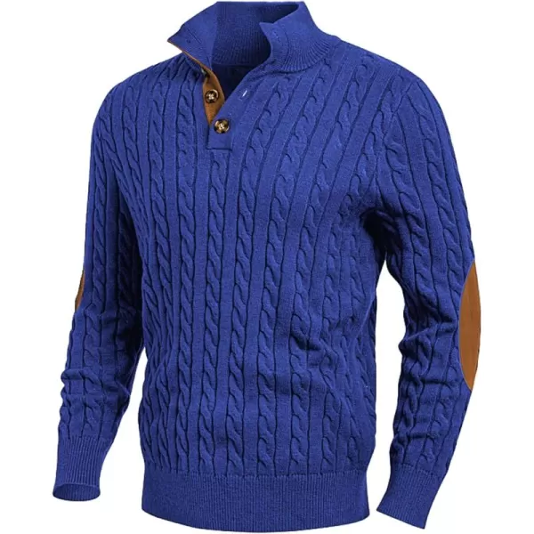 imageJMIERR Mens Cable Knit Pullover Sweater Casual Long Sleeve Stand Collar Button Knitted SweatersDark Blue