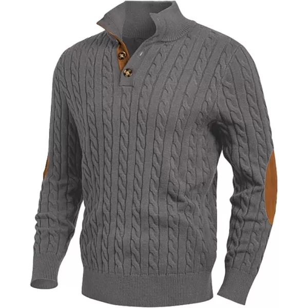 imageJMIERR Mens Cable Knit Pullover Sweater Casual Long Sleeve Stand Collar Button Knitted SweatersDark Grey